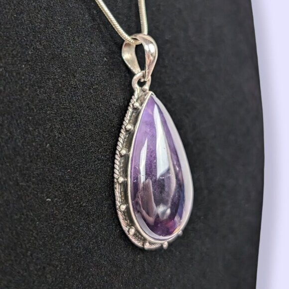 Vintage 925 Amethyst Cabochon Pendant - Picture 5 of 10